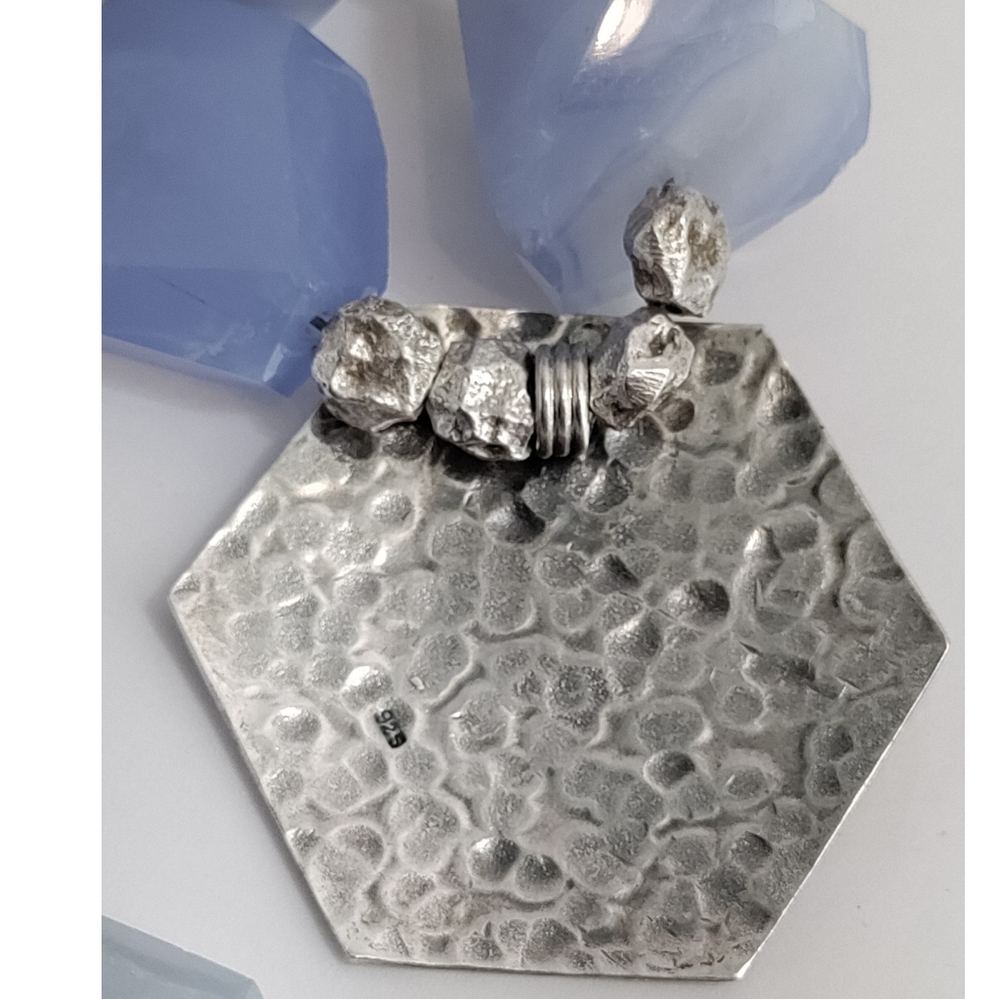 Chunky Solid Sterling Silver Hammered Disk Natura… - image 6